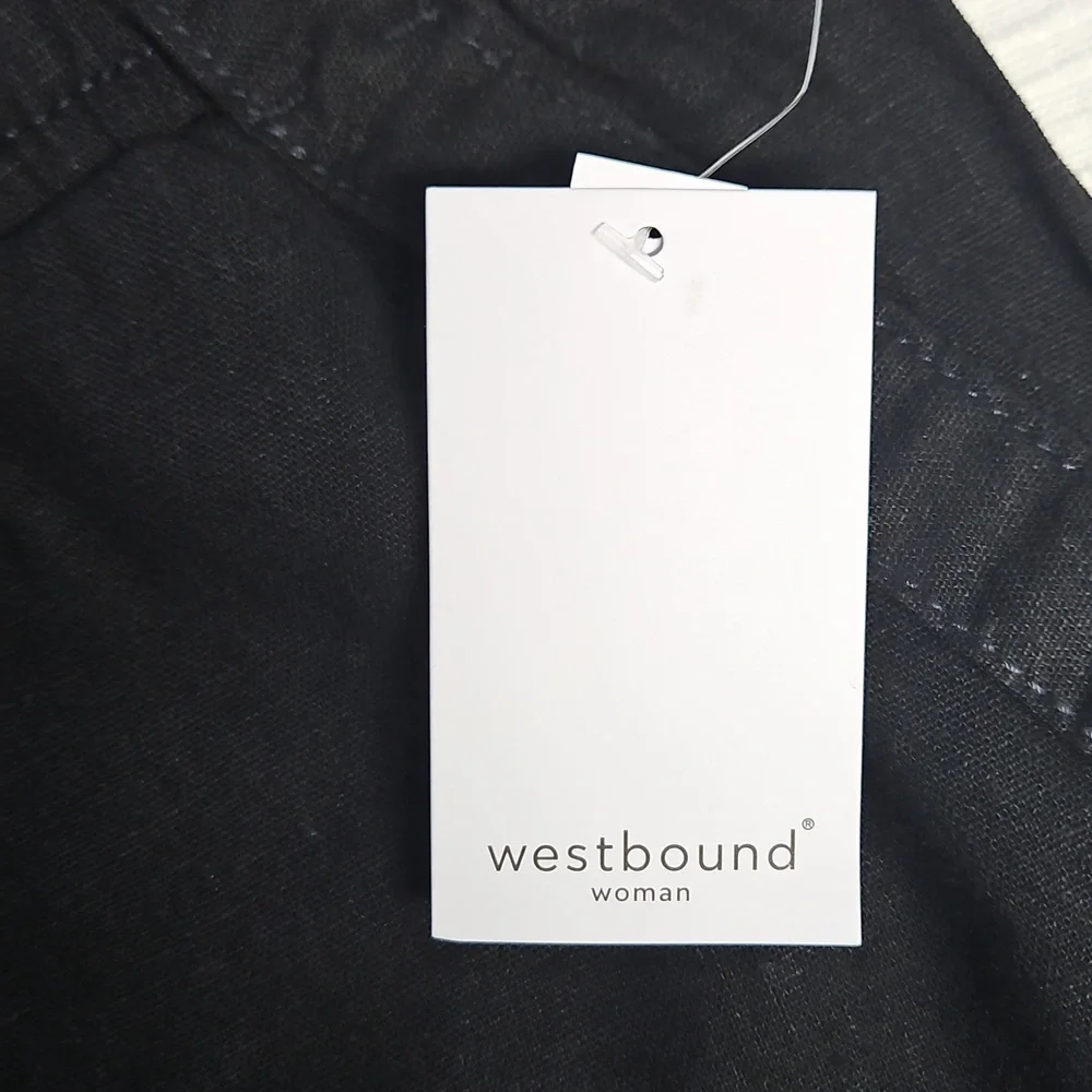 Westbound Linen Blend Mid Rise Straight Leg Lightweight Pant: Black: Size- 2X‎